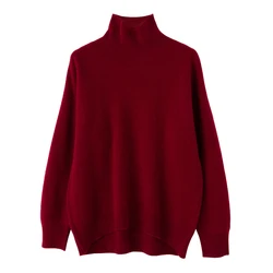 Jesień Zima Nowy Sweter Odzież Damska 100% Czysta Wełna Merino Wysokie Klapy Pullover Casual Luźny Gruby Dzianinowy Top Moda