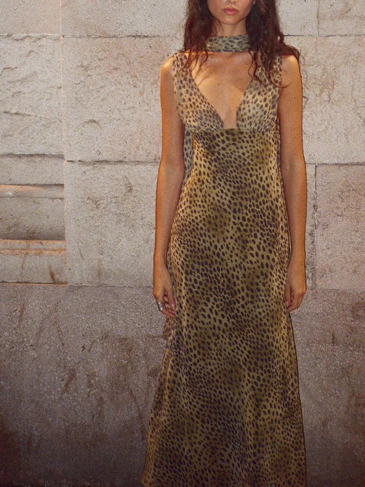 Nuevo Vestido de Otoño con Estampado Animal, sin Mangas, con Cuello Halter, Moda Femenina ZA2025, Vestido Estampado 8692114 051
