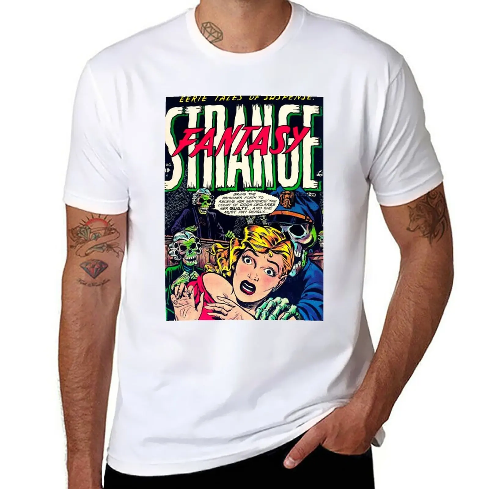 

New Strange Fantasy - August - Vintage Retro Science Fiction Comic Book Cover T-Shirt Blouse black t-shirts for men