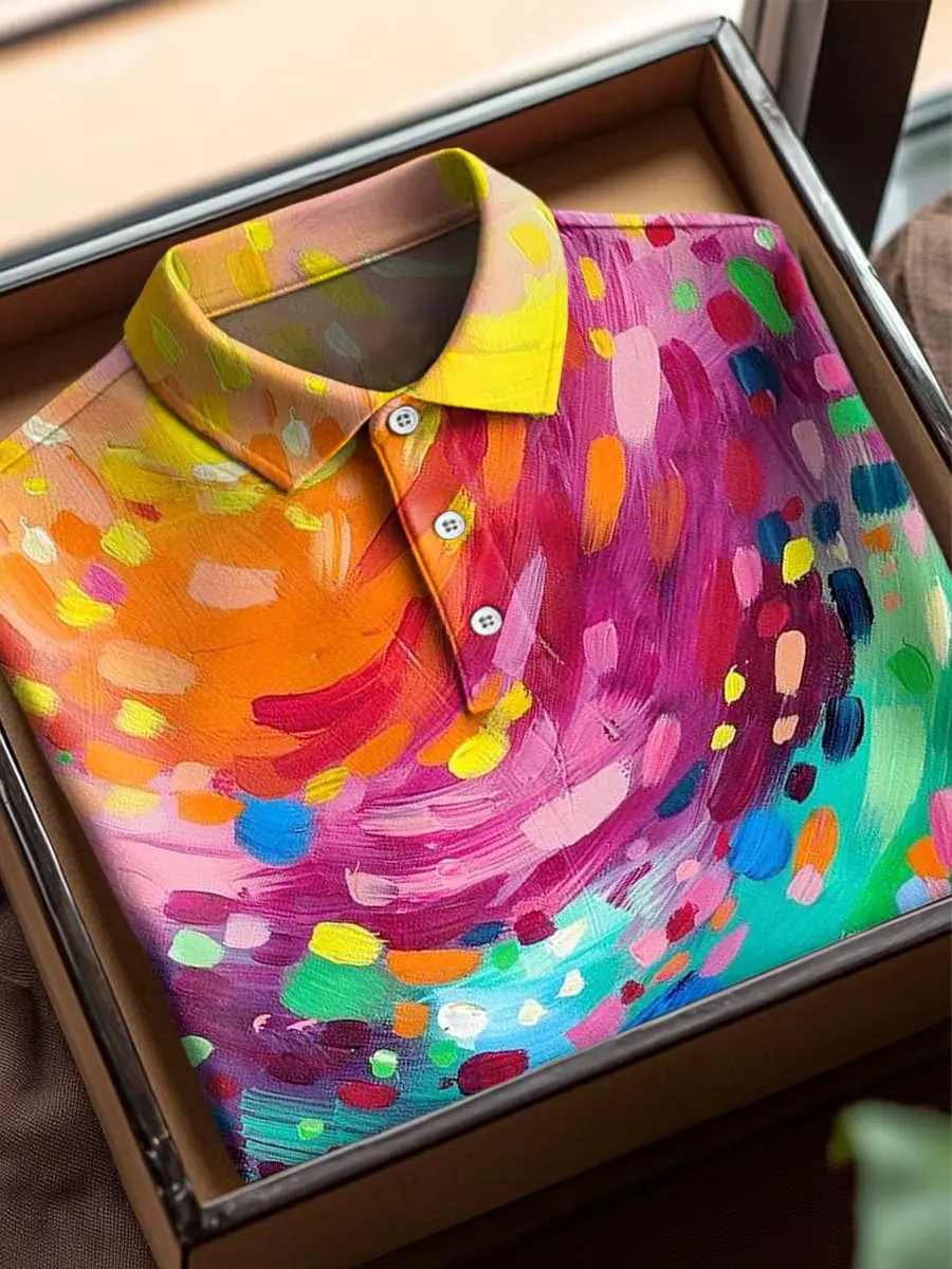 

Vintage Abstract Colorblock Geometric Art Print Men‘s Casual Short Sleeve Polo Shirt