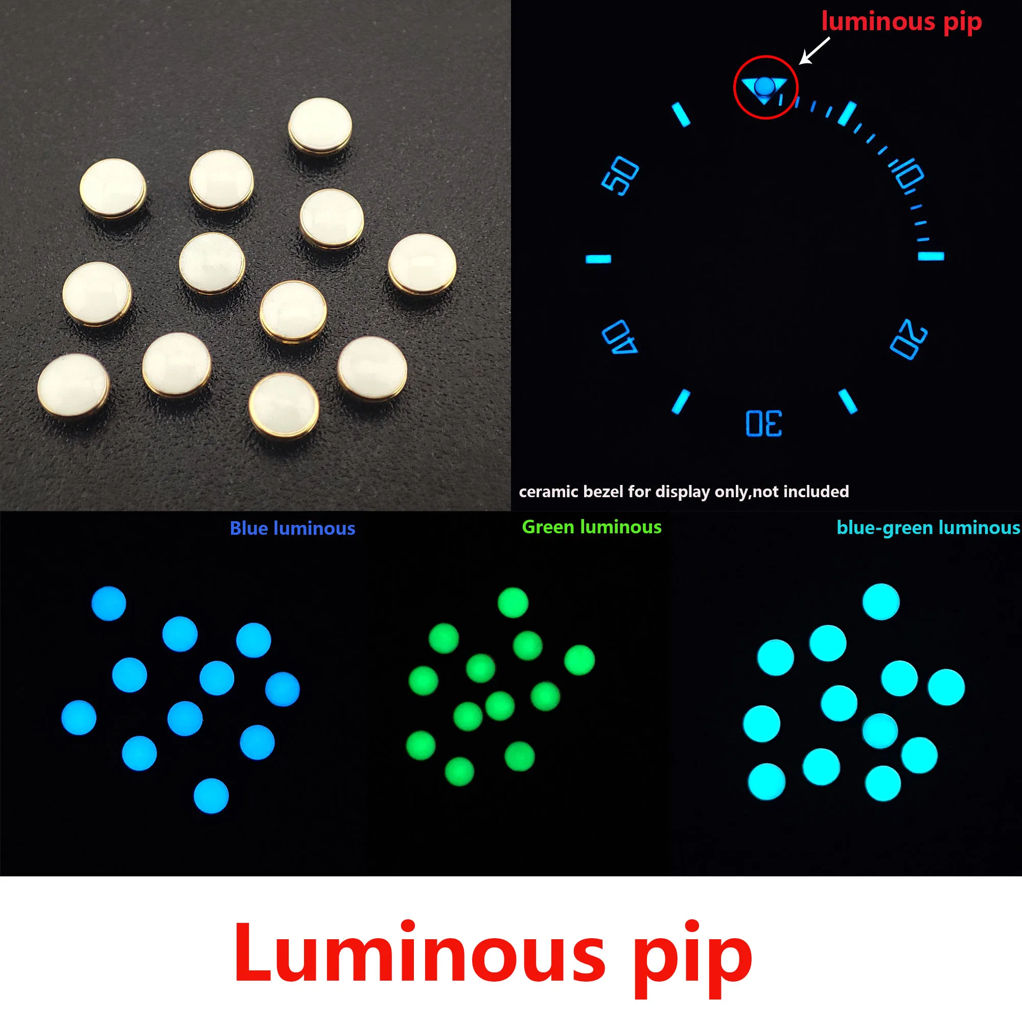 [Luminous pip]  Lume pip at  12 o\'clock For Ceramic bezel insert Green Luminous/Blue Green Luminous