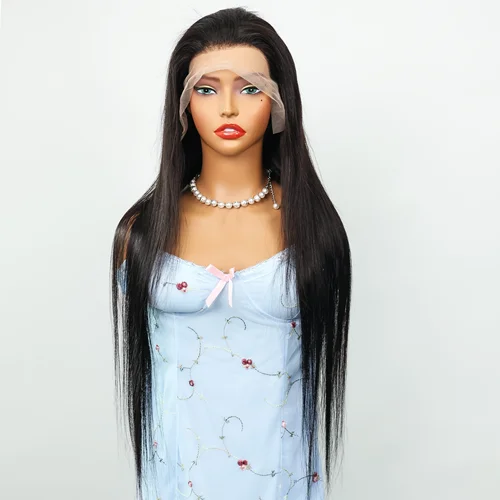 Imagen 1 del producto Peluca de cabello real de estilo brasileño con encaje frontal, peluca de cabello liso de color natural, encaje 13x4, 26-38 pulgadas