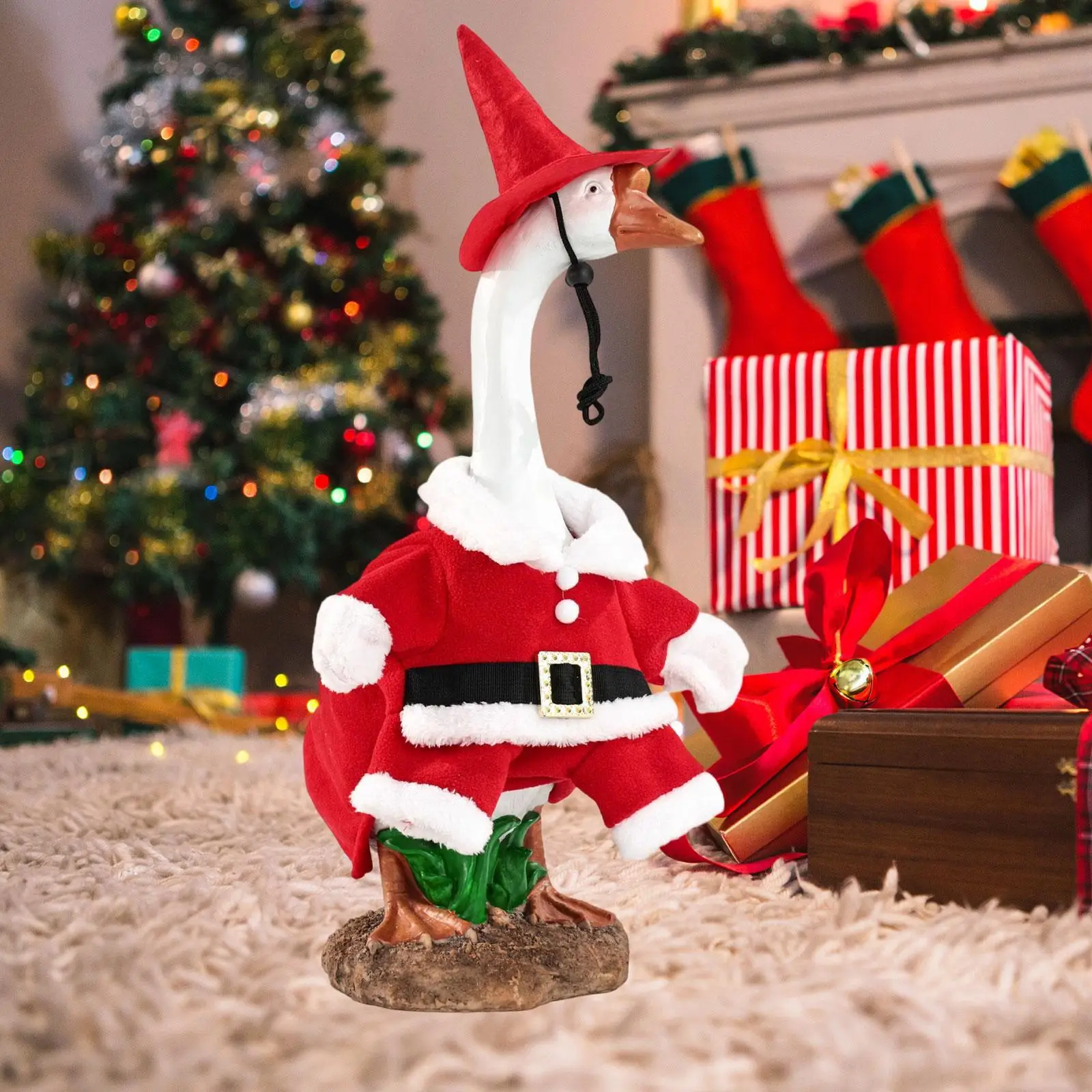 

Рождественский наряд на крыльце, гусь, украшение для вечеринки, весенний сад, забавный праздник, домашняя рождественская статуя гуся, одежда, Рождественский костюм