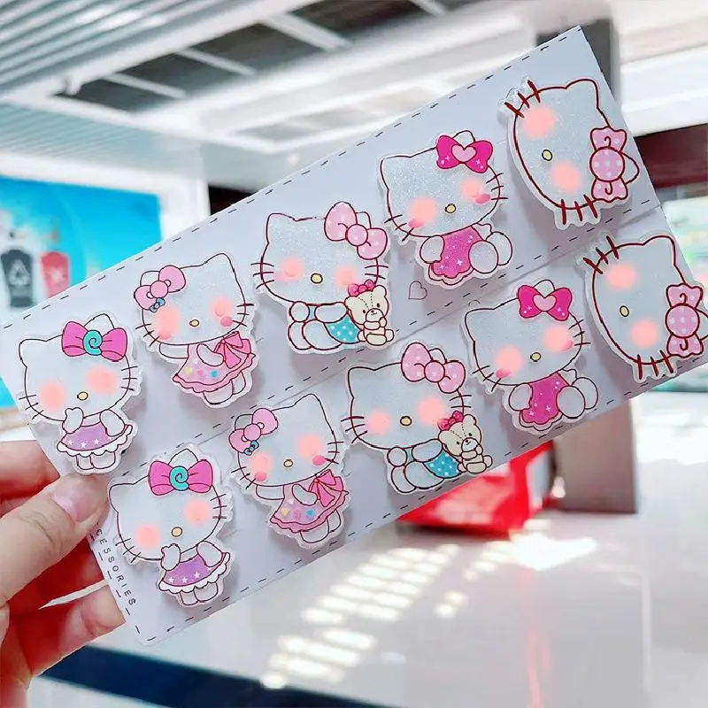 10pcs Sanrio Hairpins Hair Accessories Hello Kitty Melody Kuromi Cinnamoroll Hair Clips Children Girls Lovely Headband Barrettes