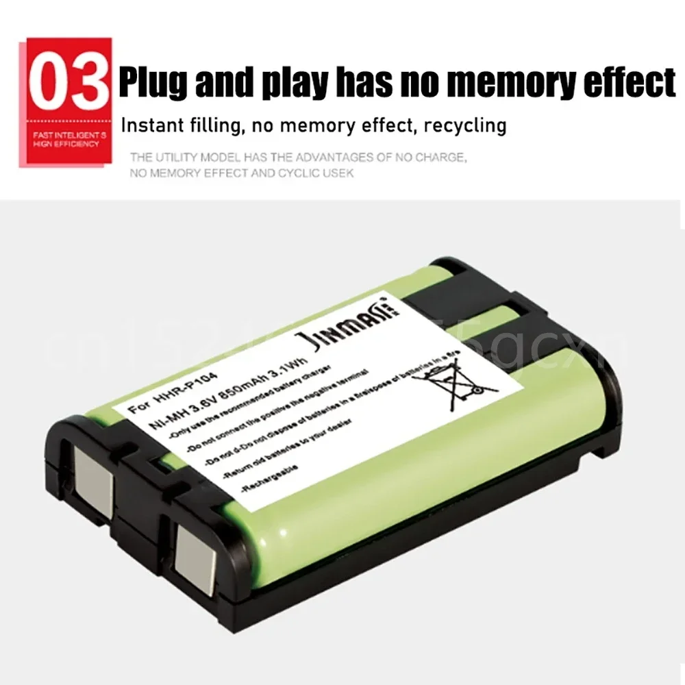 HHR-P104 Ni-MH 무선 휴대폰 배터리 KX-TG5421 KX-TG5451, HHR P104 TG5242 KX-TG5243, 3.6V, 850mAh