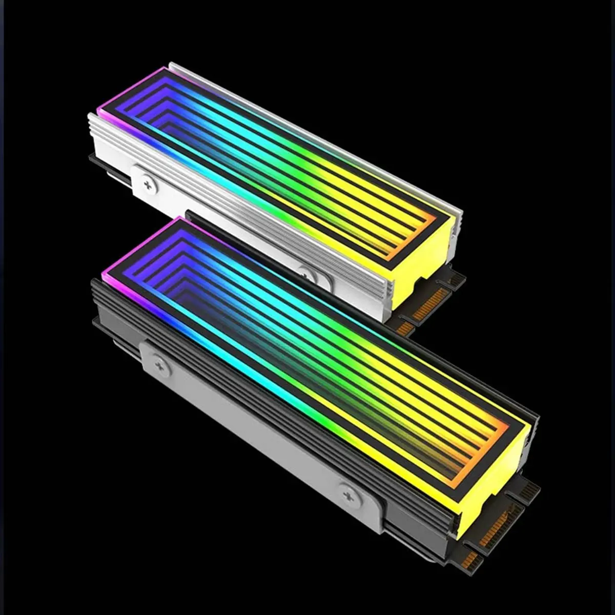 Friendly!M.2 ARGB Computer Radiator 2280 SSD M2 Radiator PC RGB M.2 Nvme Cooler Heatsink Endless Abyss Effect,Silver