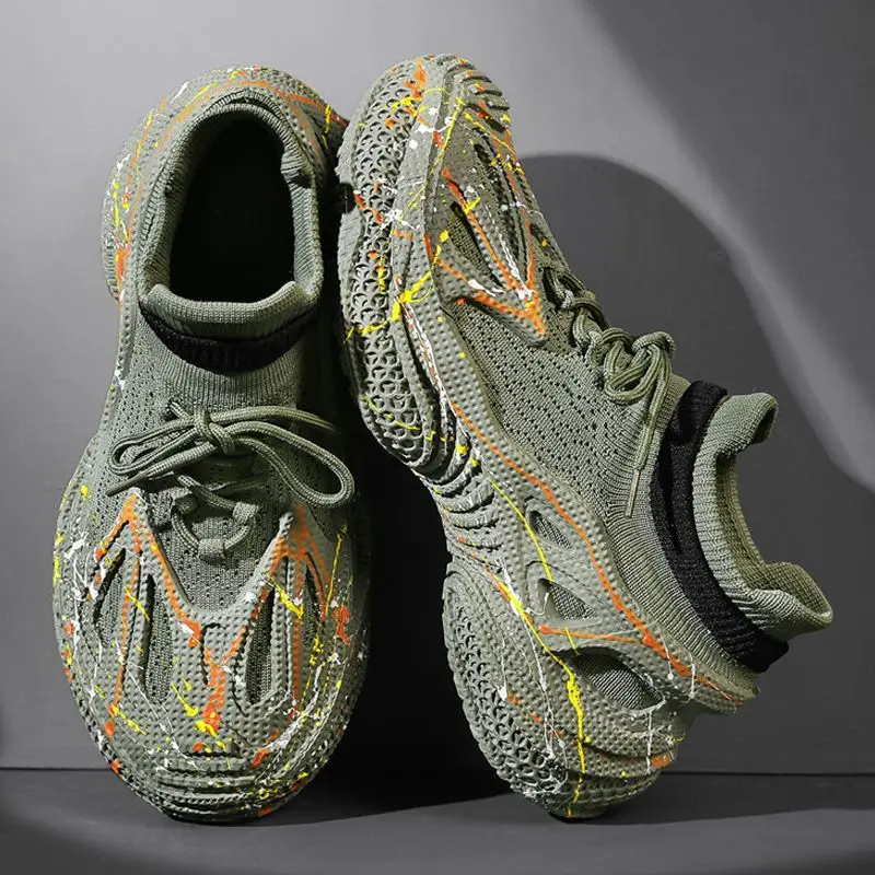 

Зеленая спортивная обувь для мужчин, быстросохнущая толстая платформа, корейские широкие походные трекинговые стильные без кожи, мужские повседневные кроссовки для спортзала