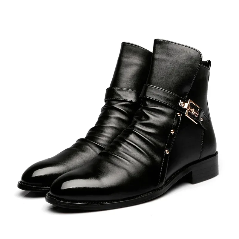 Luksusowe męskie buty Chelsea Moda Spiczaste buty męskie Wysokiej jakości buty biznesowe Casual Retro Skórzane męskie buty motocyklowe — zdjęcie 6