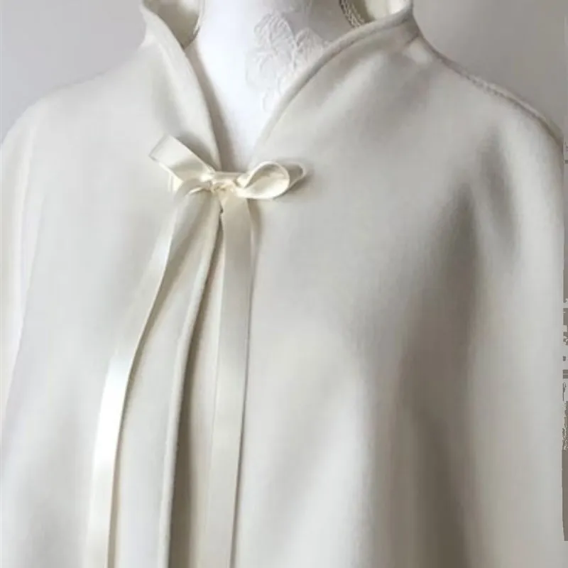 

Белый шерстяной плащ ex, двухслойный шил с капюшоном, женский небольшой воротник-стойка, верхняя одежда, костюм на Хэллоуин