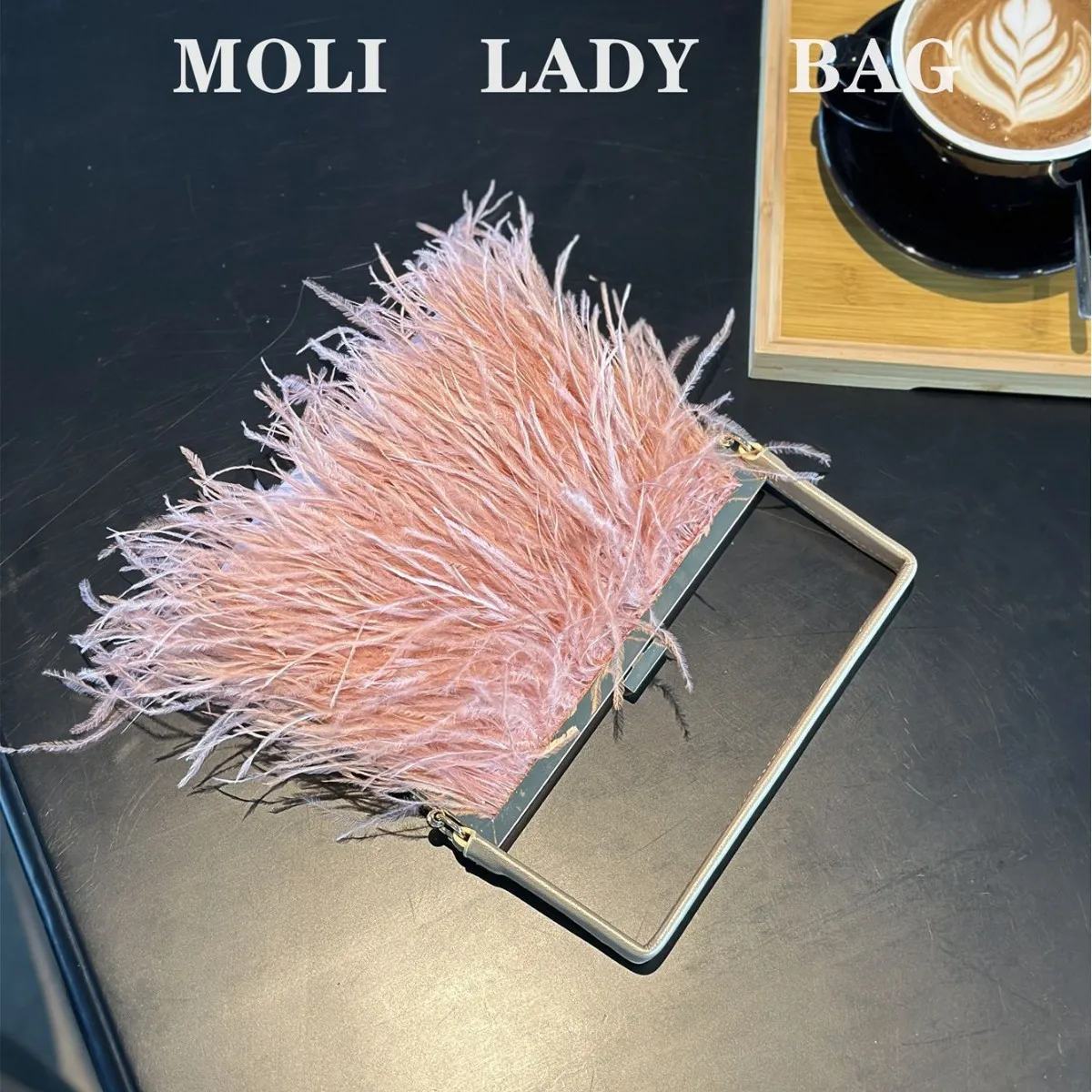 2026 New Fairy Ostrich Feather Fringe Evening Bag Women's Crossbody Chain Dinner Lady Handbag Polyester Shoulder Handbag