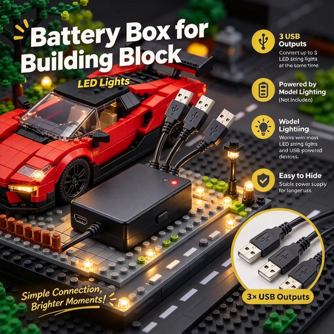 AA Battery Box with 3 USB Output Power Supply for Building Block LED Light Wires Model Lighting Accessory view 6