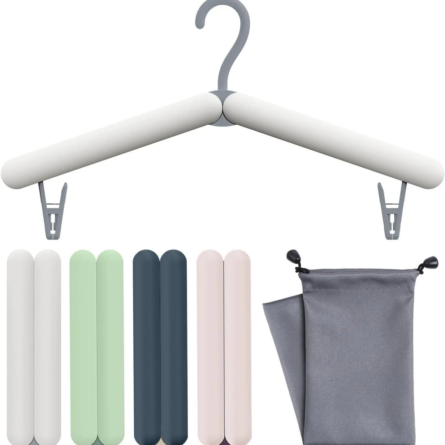 Zusammenklappbare Reise-Kleiderbügel, 4er-Pack Faltbare Kleiderbügel mit Versteckten Clips & Aufbewahrungstasche, ABS-Kunststoff Platzsparend für Kreuzfahrten