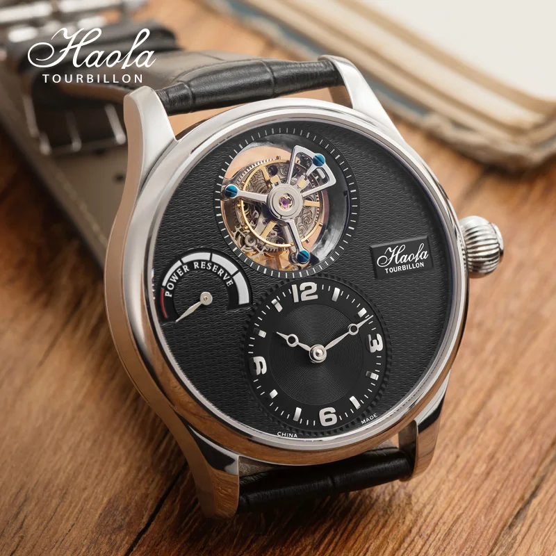 Haofa Manual Flying Tourbillon Watch for Men Hollow Movement Wheat Ear Pattern Dial Mechanical Watch Kinetic Energy Display 1022