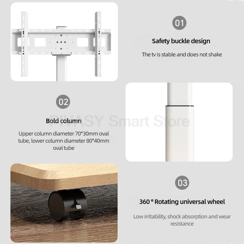 رف تلفزيون متنقل قائم على الأرض، حامل فني من الخشب الصلب باللون الأبيض، ارتفاع عالمي قابل للتعديل مع رف ديكور منزلي جمالي، حامل تلفاز