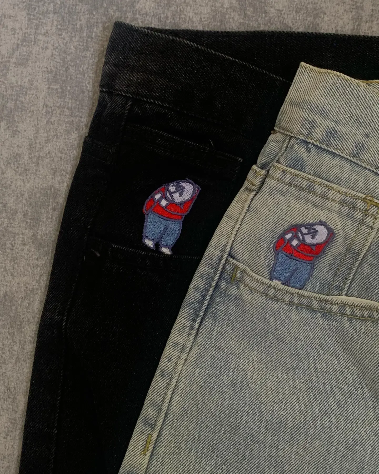 Harajuku Hip Hop Big Boy Jeans para Homens e Mulheres, Y2K, Bordado Dos Desenhos Animados, Calças Baggy, Cintura Alta, Calças Largas, Gótico, Novo