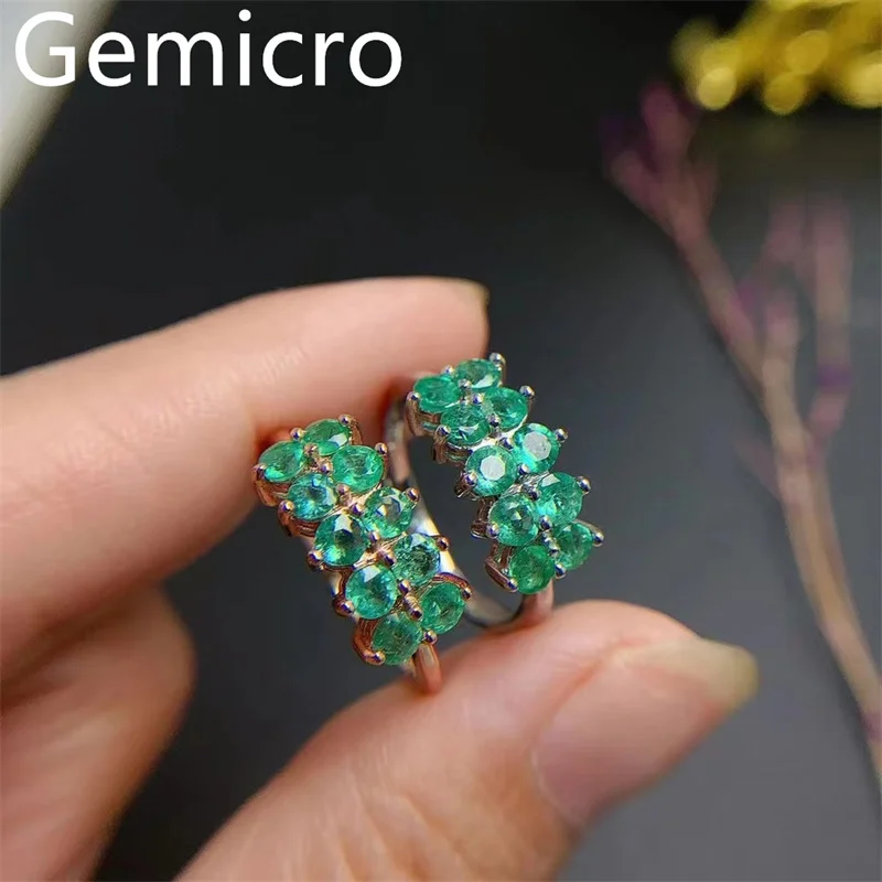 Gemicro Natural Emerald Ring Party 925 Silver Emerald Fashion Jewelry for Female Girlfriends 3MMX3MM 10PCS Women Engagement