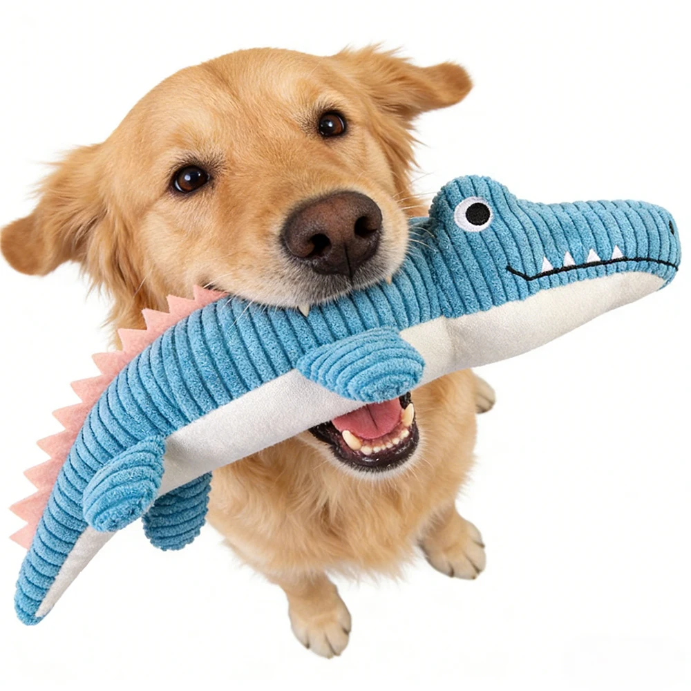 Realistisches Krokodil-Plüsch-Hundespielzeug, quietschendes Kauspielzeug für Welpen, interaktives Haustier mit bissfester Backenzahnreinigungsfunktion
