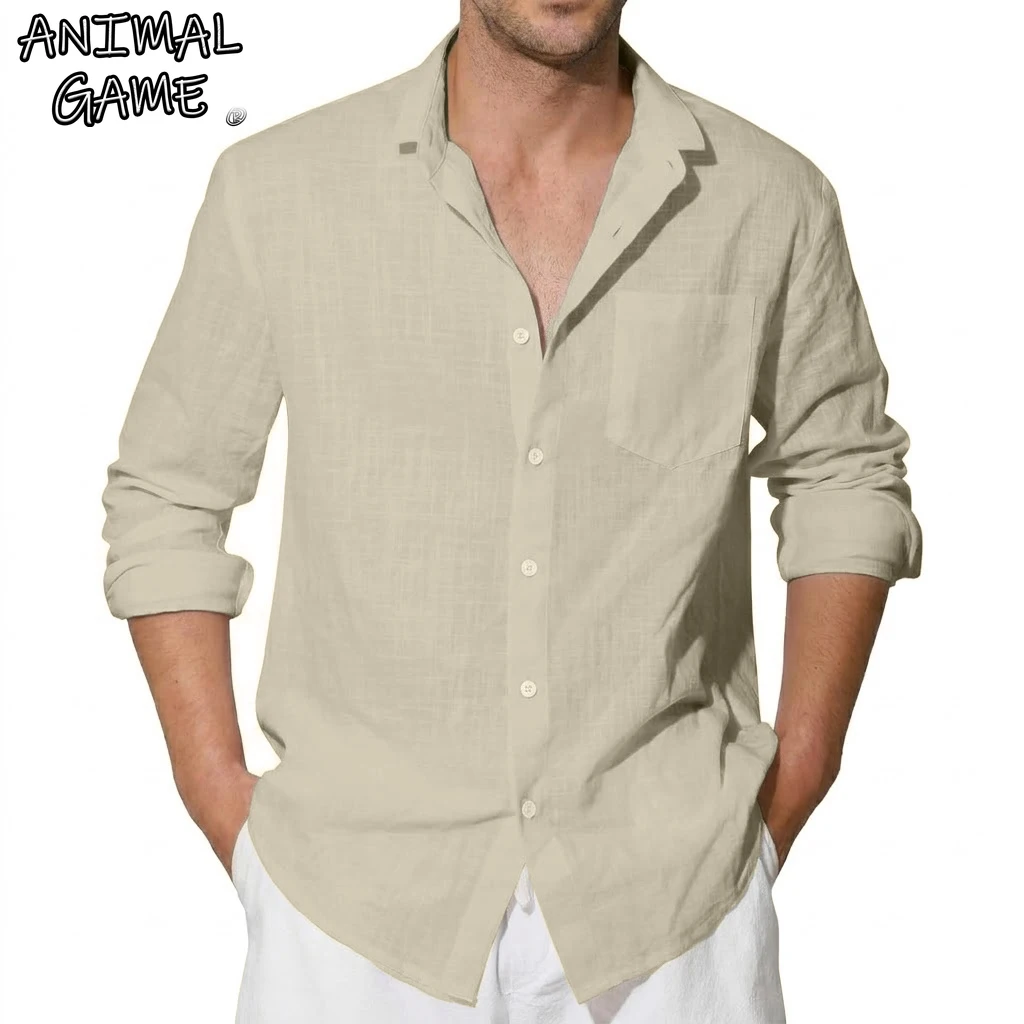 

Men's Long Sleeve Cotton Shirts Luxury Linen T Shirts Breathable Elegant TShirts Men's Shirts for Men Hawaiian Tshirt Lapel Tee