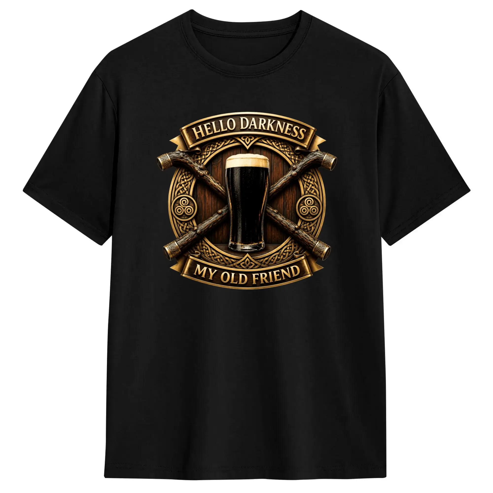 Hello Darkness My Old Friend Irish Stout Celtic Shillelagh T-Shirt for Men  Funny Cotton Tees Round Collar Short Sleeve T Shirt