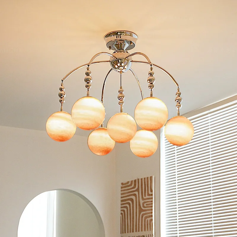 Nordic Medieval Style Spherical Glass Pendant Light Living Room Bedroom Romantic Pink Chandelier Home Decor Electroplating Proce