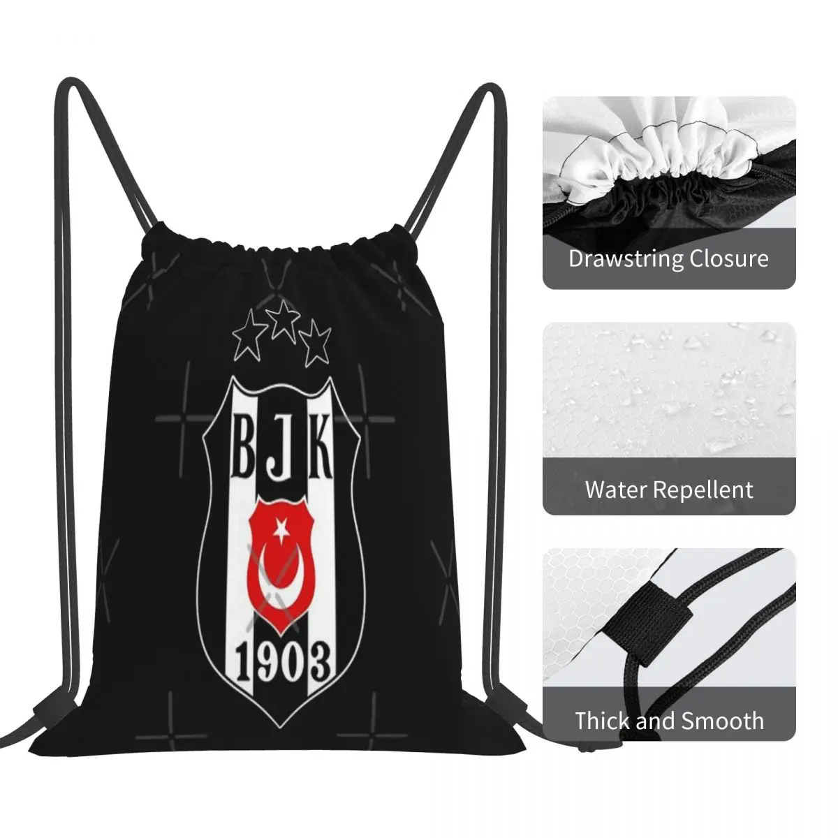 Besiktas Logo Traveler'S Drawstring Backpacks Designed Wanderers Ideal School Camping Excursions Canvas