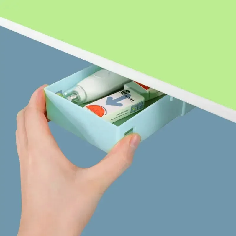 Office Desk Storage Drawer Self-Adhesive Pencil Drawer Blue Storage Box Drawer Box Glove Box Office Accessories