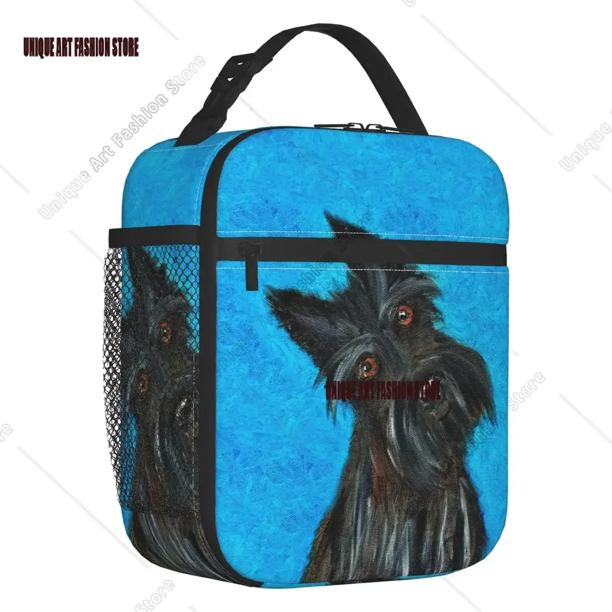 

Happy Scottie Dog Thermal Insulated Lunch Bag Women Scottish Terrier Resuable Lunch Tote for Work School Travel Storage Food Box