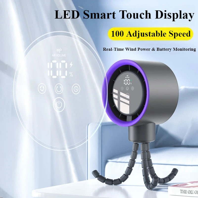 Eary Portable Octopus Stroller Fan Auto Oscillation 100 Speed Wind Rechargeable 4000mAh USB Charging Handheld Octopus Fan