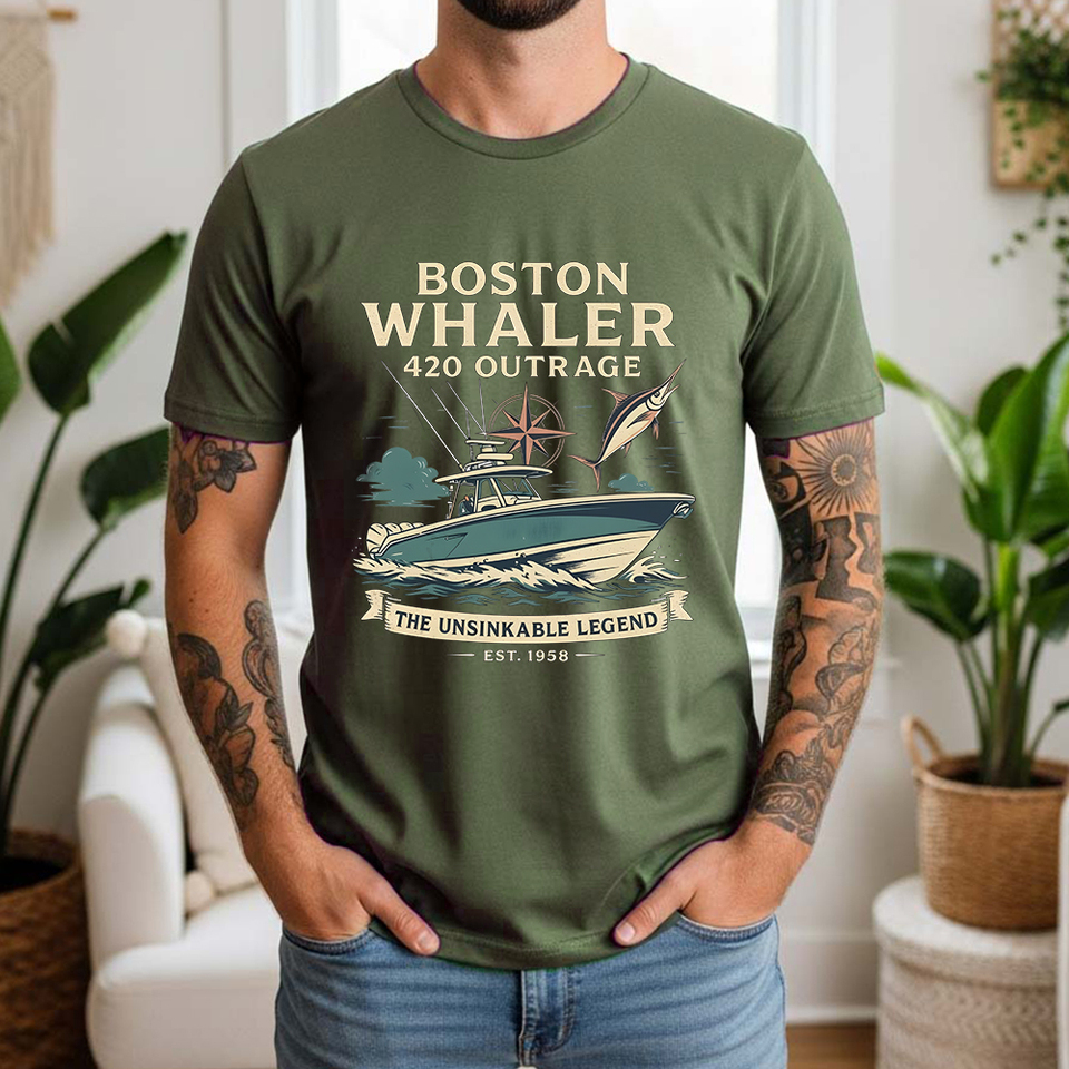  New Summer Men's 100% Cotton T-Shirt Boston Whaler The Unsinkable Legend Vintage Boating Style Casual Breathable Short Sleeve 