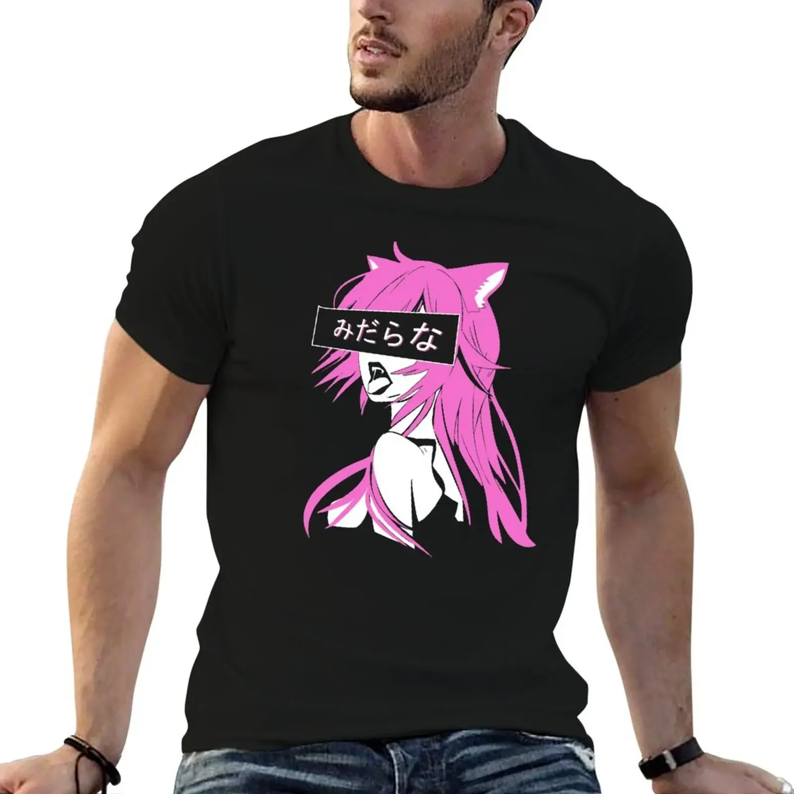 

Lewd Neko Cat Girl with Pink Hair Anime Lover Gift T-Shirt Man t-shirt cheap stuff outfits for men