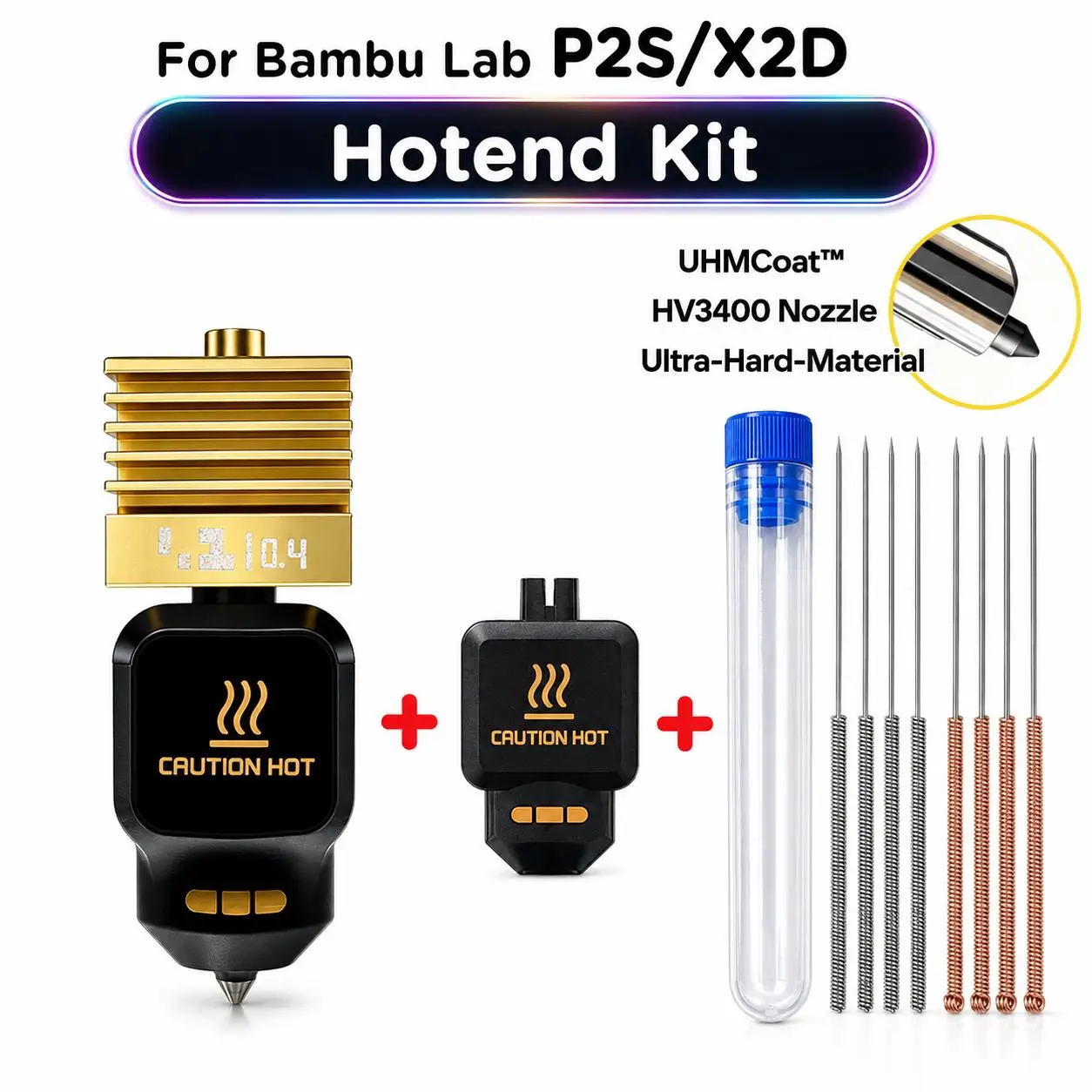 Verbessertes H2D H2S Hotend-Kit UHMCoat ™   HV3400 Düse für Bambu Lab P2S X2D, 0,2/0,4/0,6/0,8mm gehärteter Stahl 3D-Druckerteile