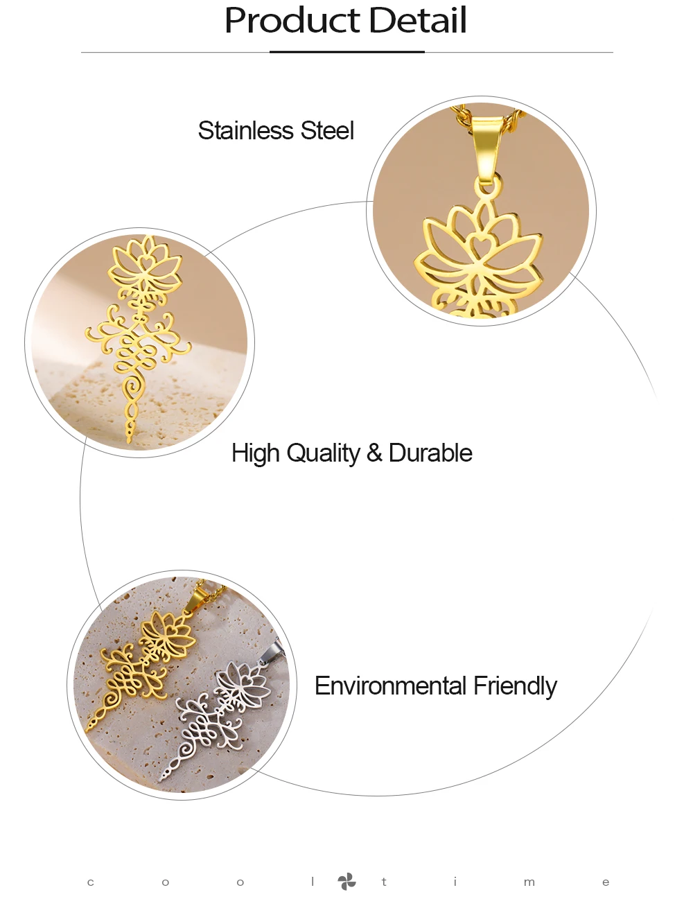COOLTIME Lotusblume Anhänger Damen Halskette Edelstahl Mode Buddhismus Wiedergeburt und Reinheit Charm Halskette Amulett Schmuck – Detail 5