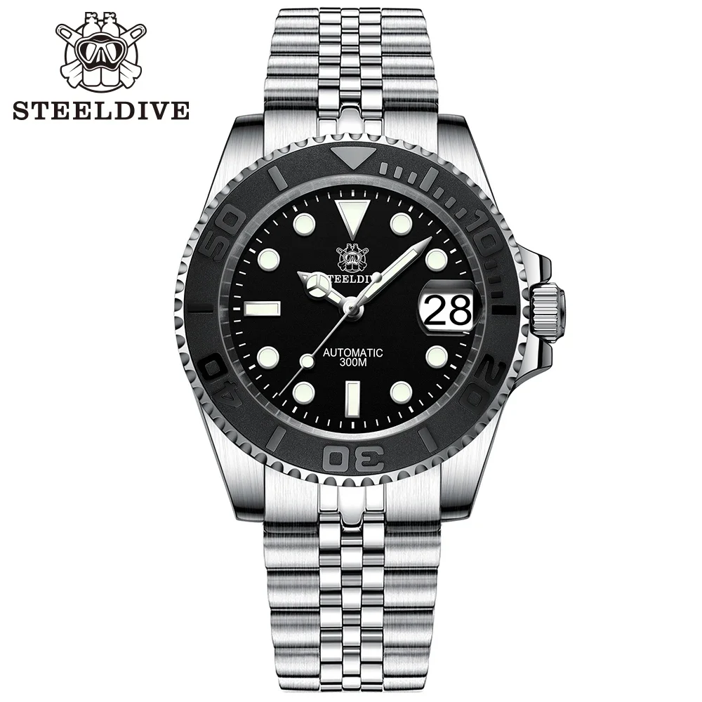 

41mm SD1953T Black Ceramic Bezel With Embossed Markers STEELDIVE 300M Water Resistant NH35 Automatic Mens Dive Watch Reloj