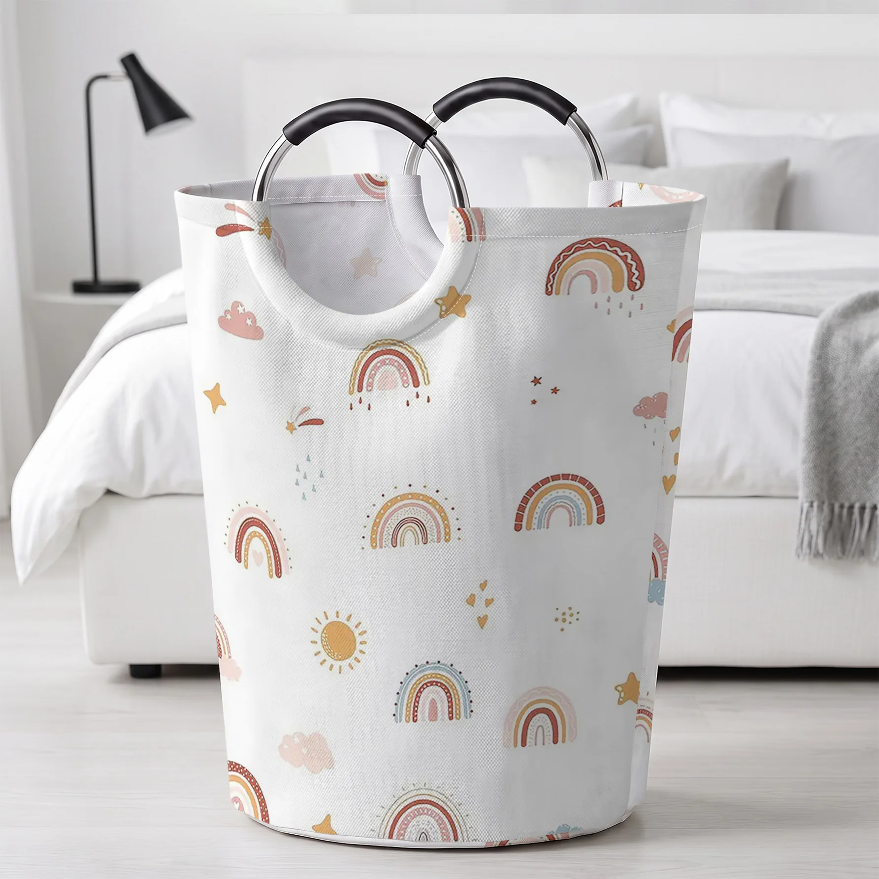 Boho Rainbow Sun Cloud All Over Print Handheld Storage Basket, For Laundry, Bedroom & Home Sundries Storage