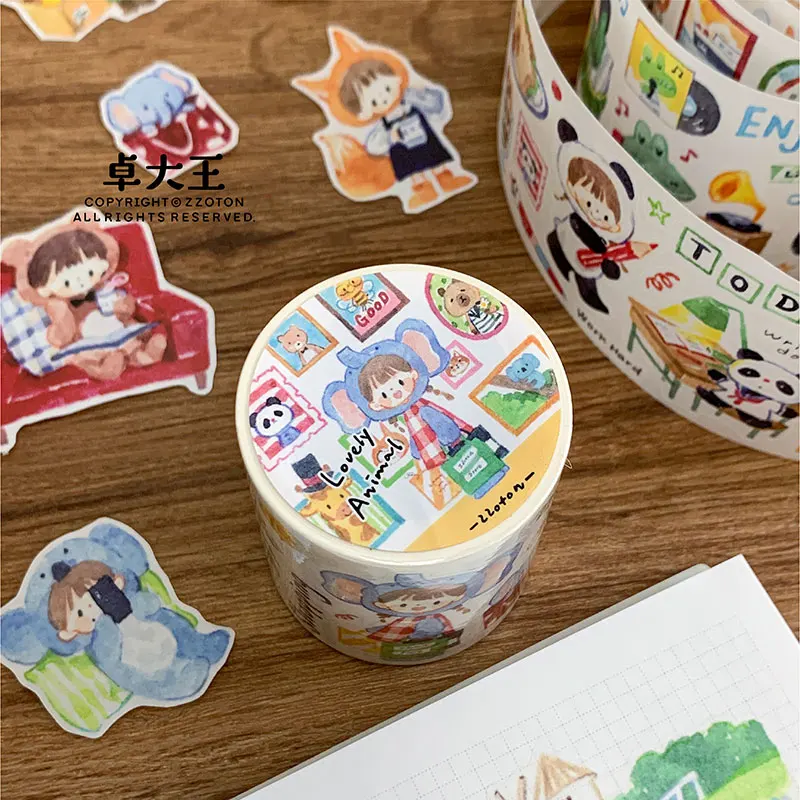 ZZOTON Animal Life Washi Die-Cut ملصق مجلة يومية