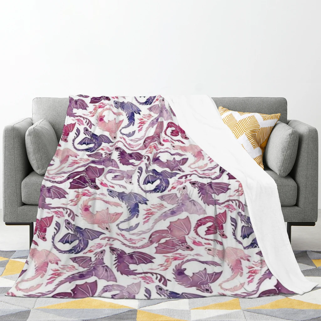 Dragon fire pink & purple Fashion Blanket Printed Throw Blanket Plush Fluffy Flanne Soft Throws for Sofa Couch and Bed