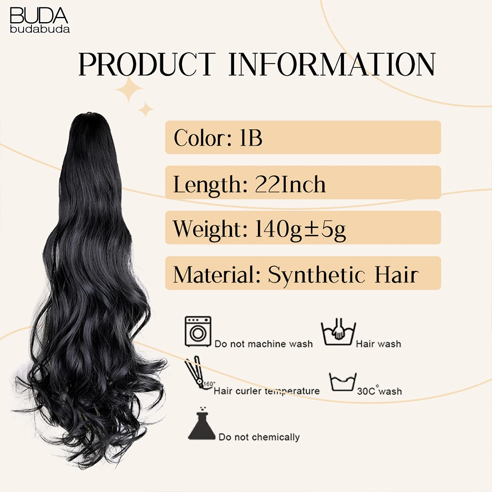 สังเคราะห์ยาวหยัก Ponytails ขยายผม Claw คลิปหางม้า Hair Extension สำหรับผู้หญิง Pony Tail Hairpiece หยิกสไตล์ BUDA