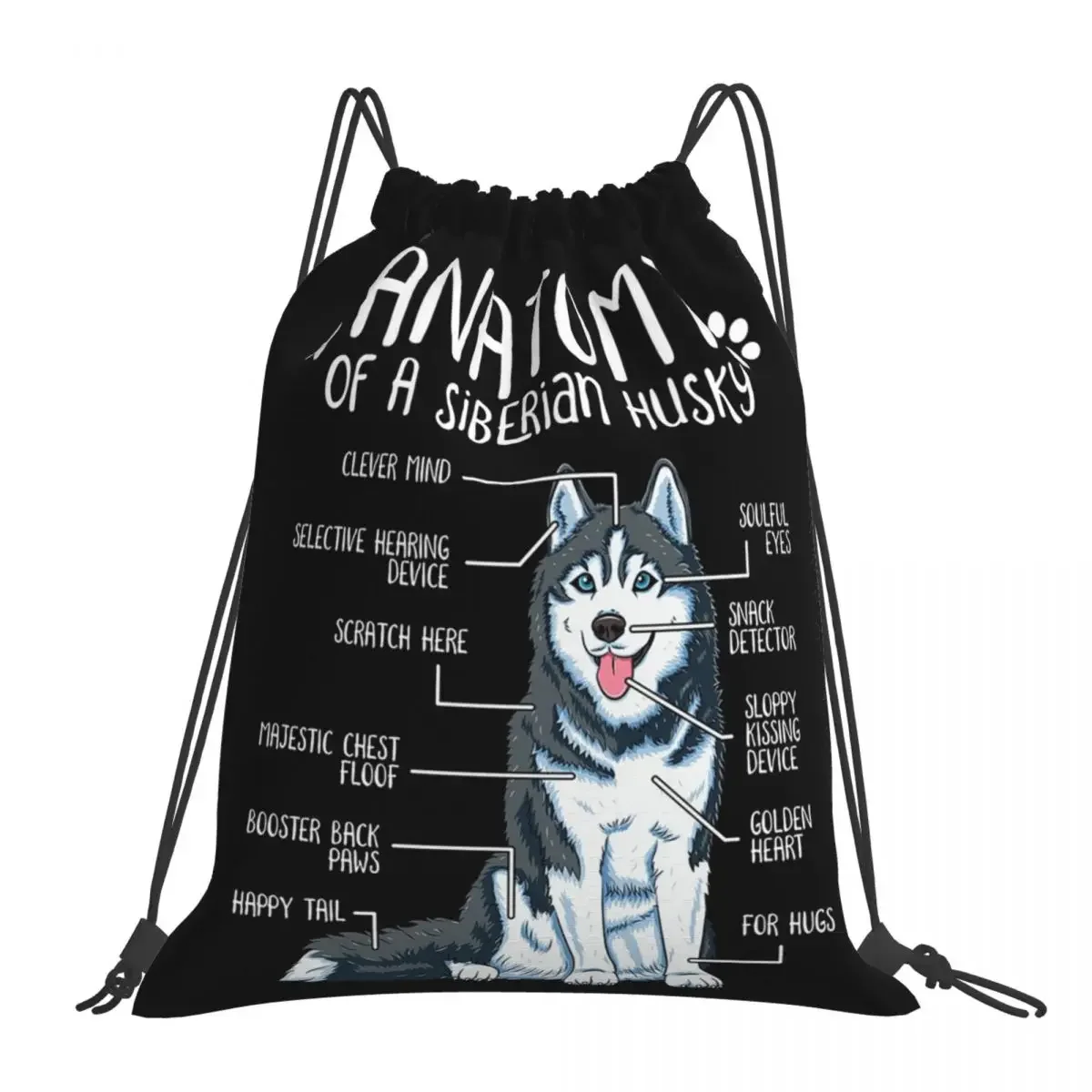 Funny Siberian Husky Anatomy Dog Owner Dog Lover Backpacks Drawstring Bags Drawstring Bundle Pocket Sports Bag BookBag