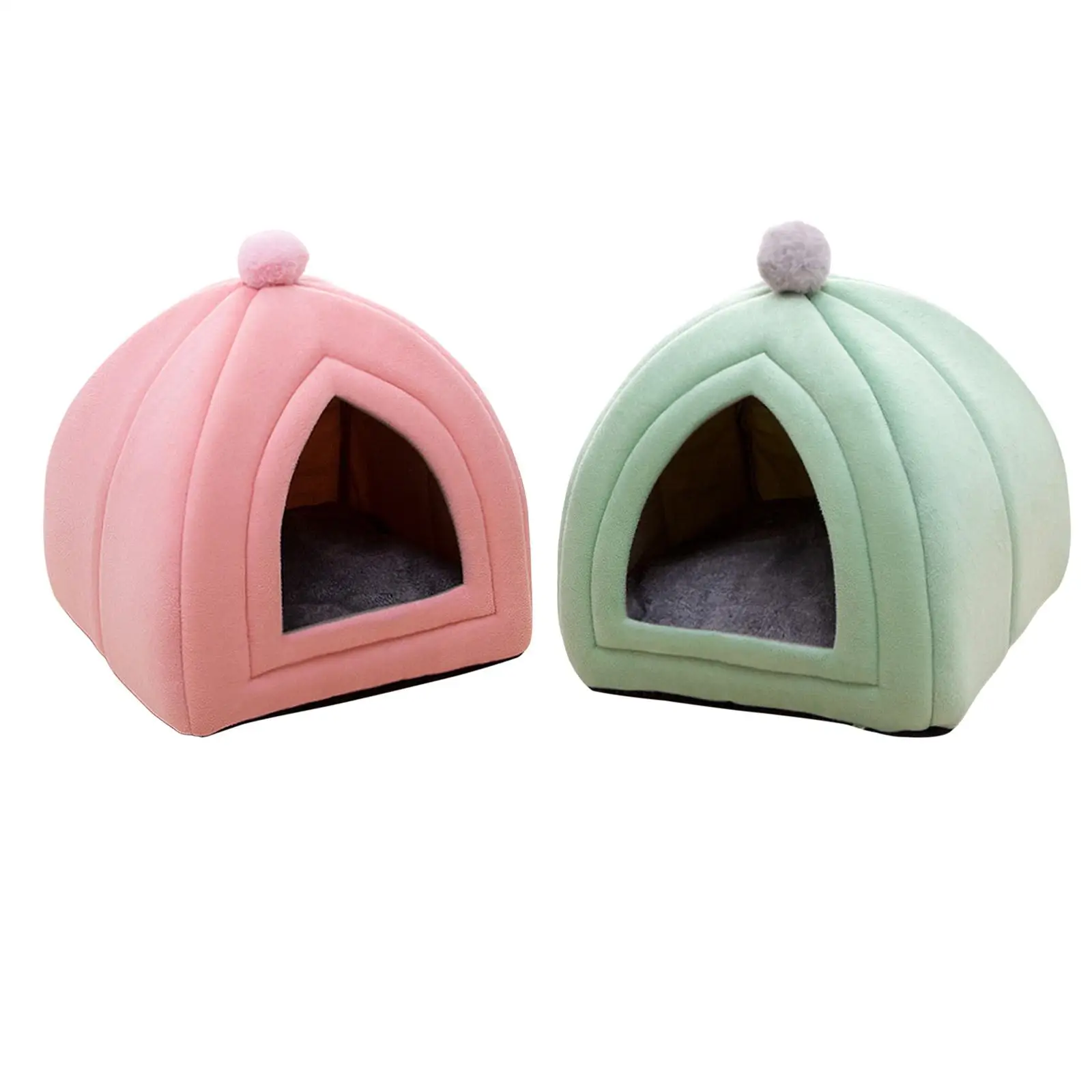 Cute Pet Cat Bed Semi Closed Dog House Sofa Nest Velvet Washable Puppy Kennel Warm Comfortable Tent for Indoor Outdoor