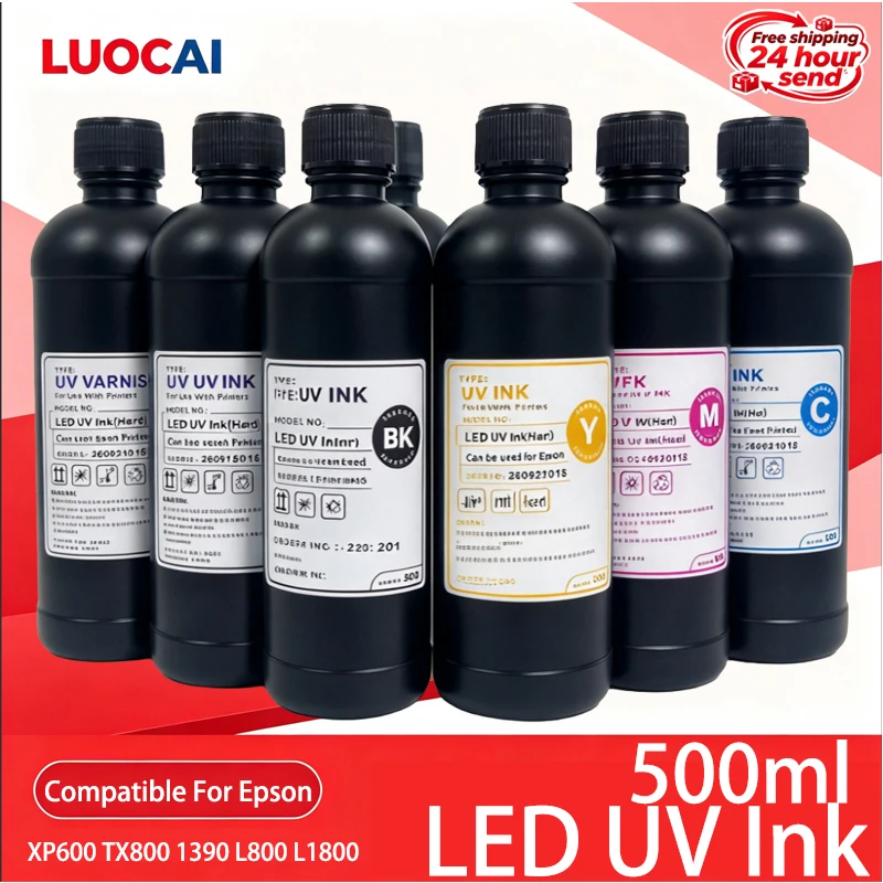 500ML/Bottle Hard LED UV DTF Ink and Varnish for UV DTF Compatible for Epson XP600 TX800 1390 L800 L1800 UV Transfers Printer
