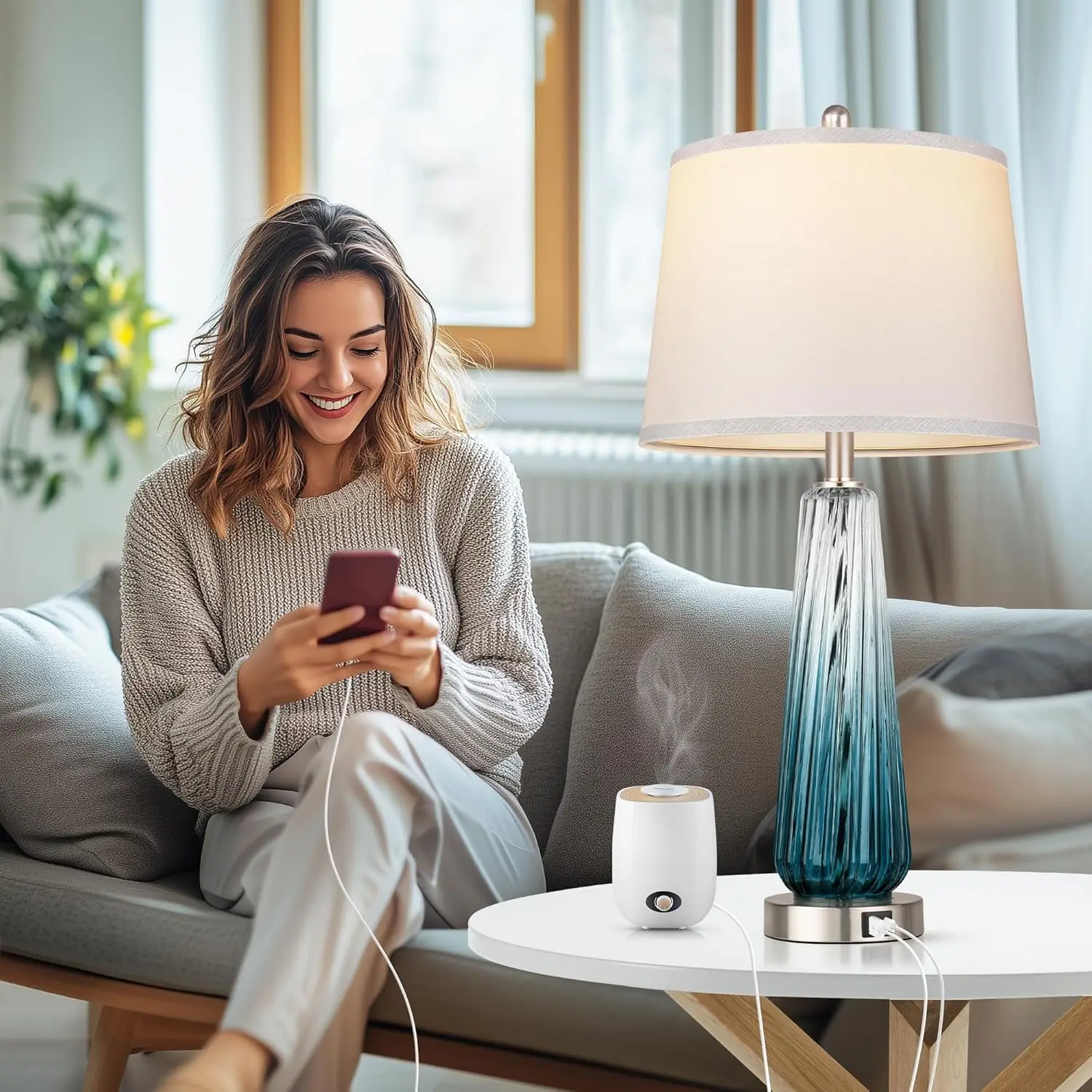 Lampade da tavolo in vetro con controllo touch, set di 2 porte USB, lampada da comodino dimmerabile per l'arredamento della camera da letto