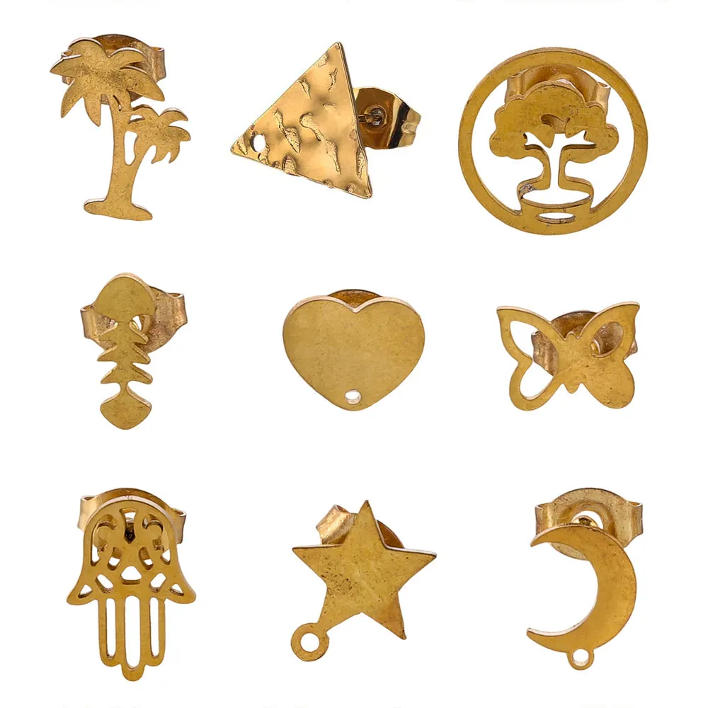 

10pcs Stainless Steel Fish Bone Cat Star Earrings Bases Women Fashion Creative DIY Jewelry Cool Girls Party Personality Findings