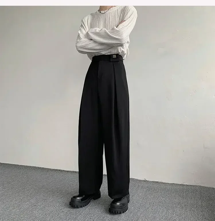 Spring New Korean Fashion Casual Men's Straight Suit Trousers Male Solid Wide Leg Baggy Pants Elegant Men Clothing Streetwear