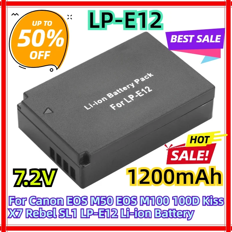 For Canon EOS M50 EOS M100 100D Kiss X7 Rebel SL1 LP-E12 Li-ion Battery