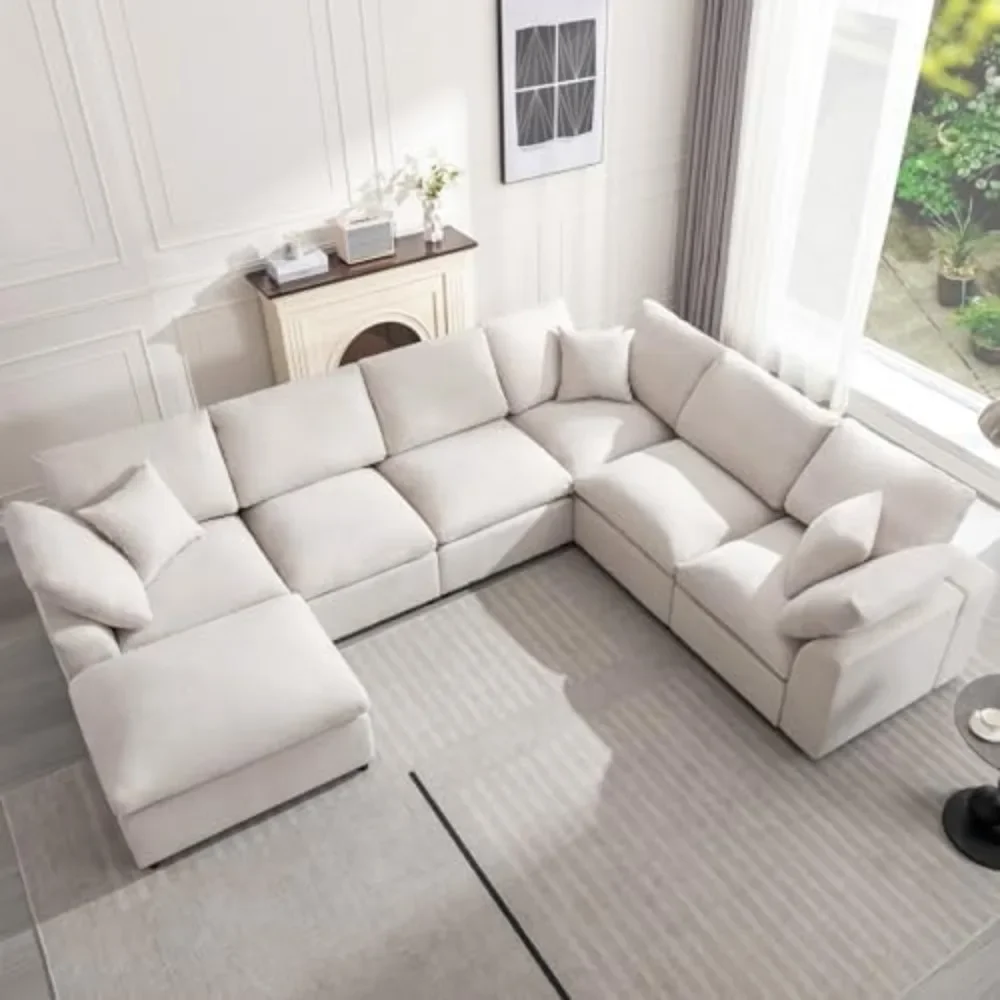 

Modular Sectional Sofa Modern Oversized Cloud Couch with Movable Ottoman 7 Seater L-Shaped Sofas Comfy Couches for Living Room