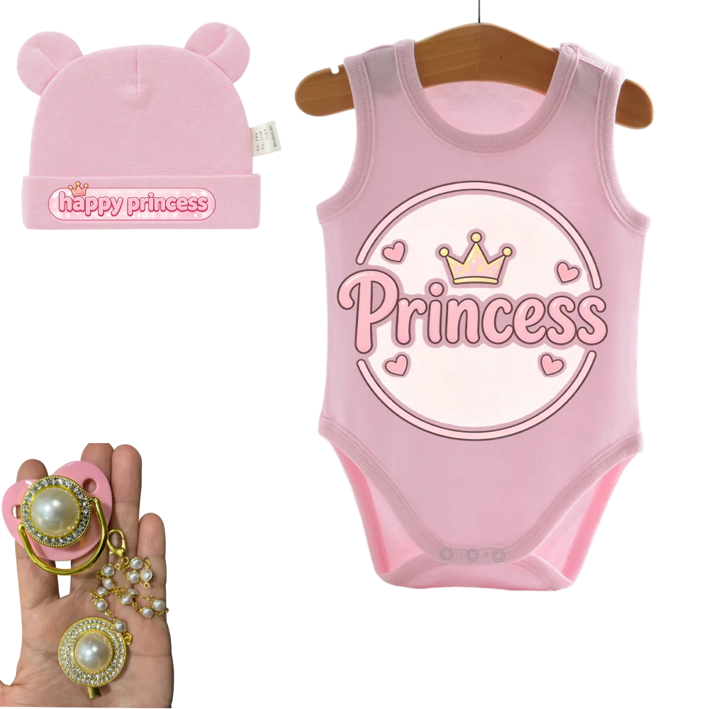 Newborn pacifier & Newborn hat &Cute Cartoon Printed Baby Crawl Romper Premium Pure Cotton Super Soft Cozy Onesie Elastic 0-8M