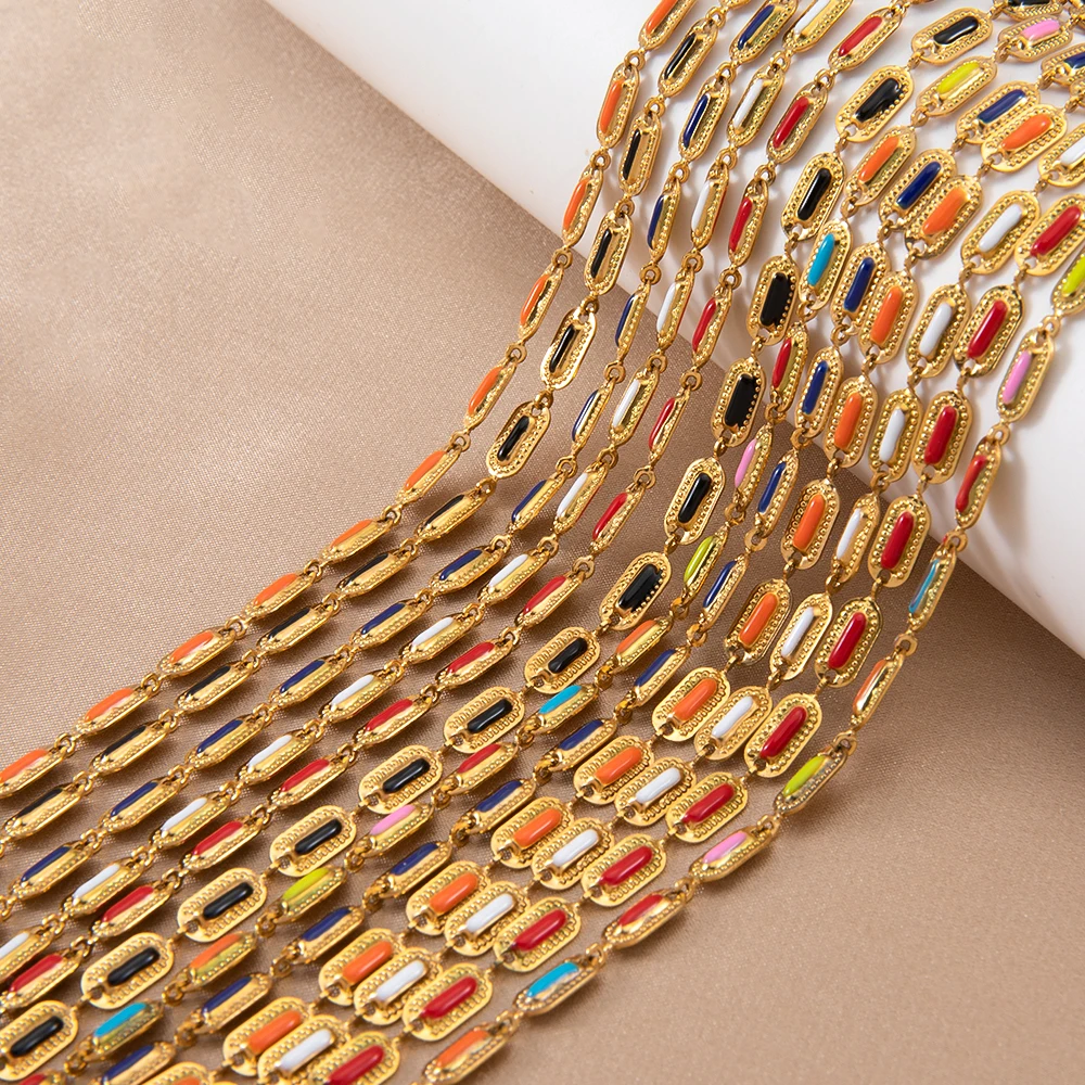 

1Meter/lot 304 Stainless Steel Enamel Oval Chain Oil Drip Chain For DIY Necklace Bracelet Jewelry Making Chains Bulk Accessories