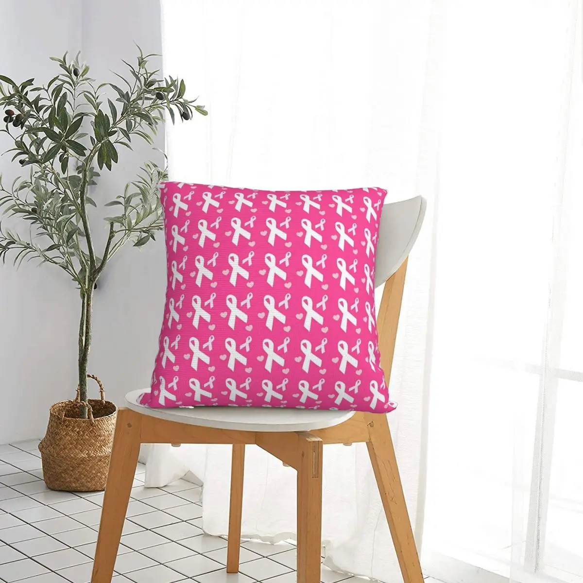 Pink Breast Cancer Awareness Pillow Cases Cushion Cover Vintage Zippered Decorative Pillowcase for Car 40x40cm