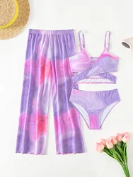 Purple Print String Bikini Girls Swimsuit Kids Swimwear Female Children's Bathers Bathing Swimming Swim Suit Beachwear