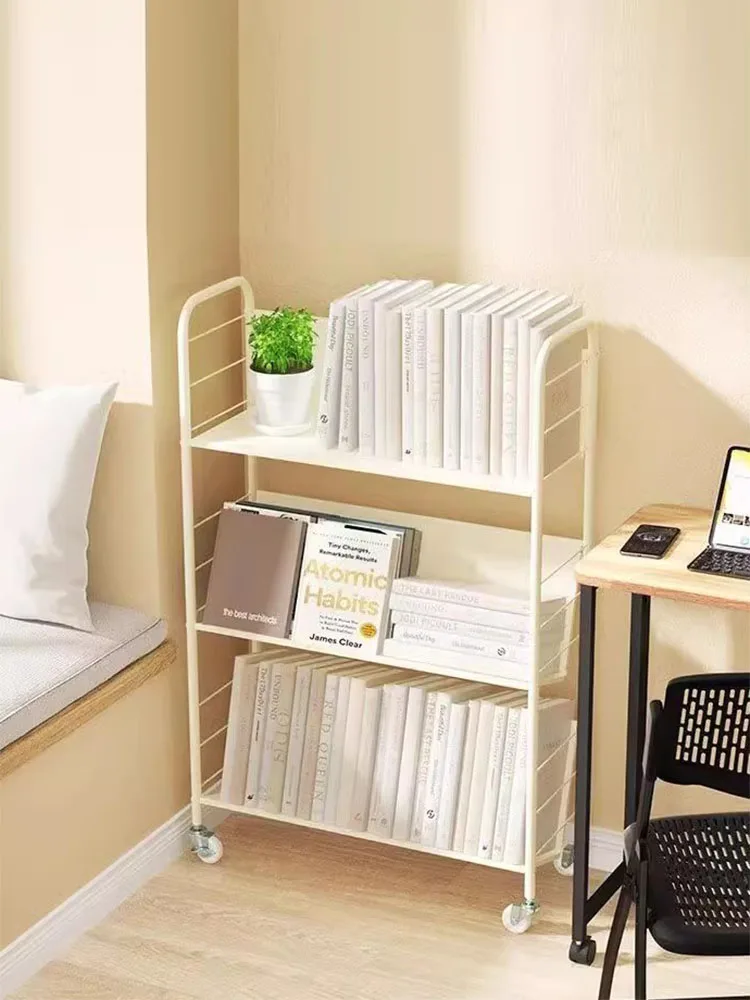 

Simple bookshelf shelf removable small bookcase with wheels household cart snack storage rack wrought